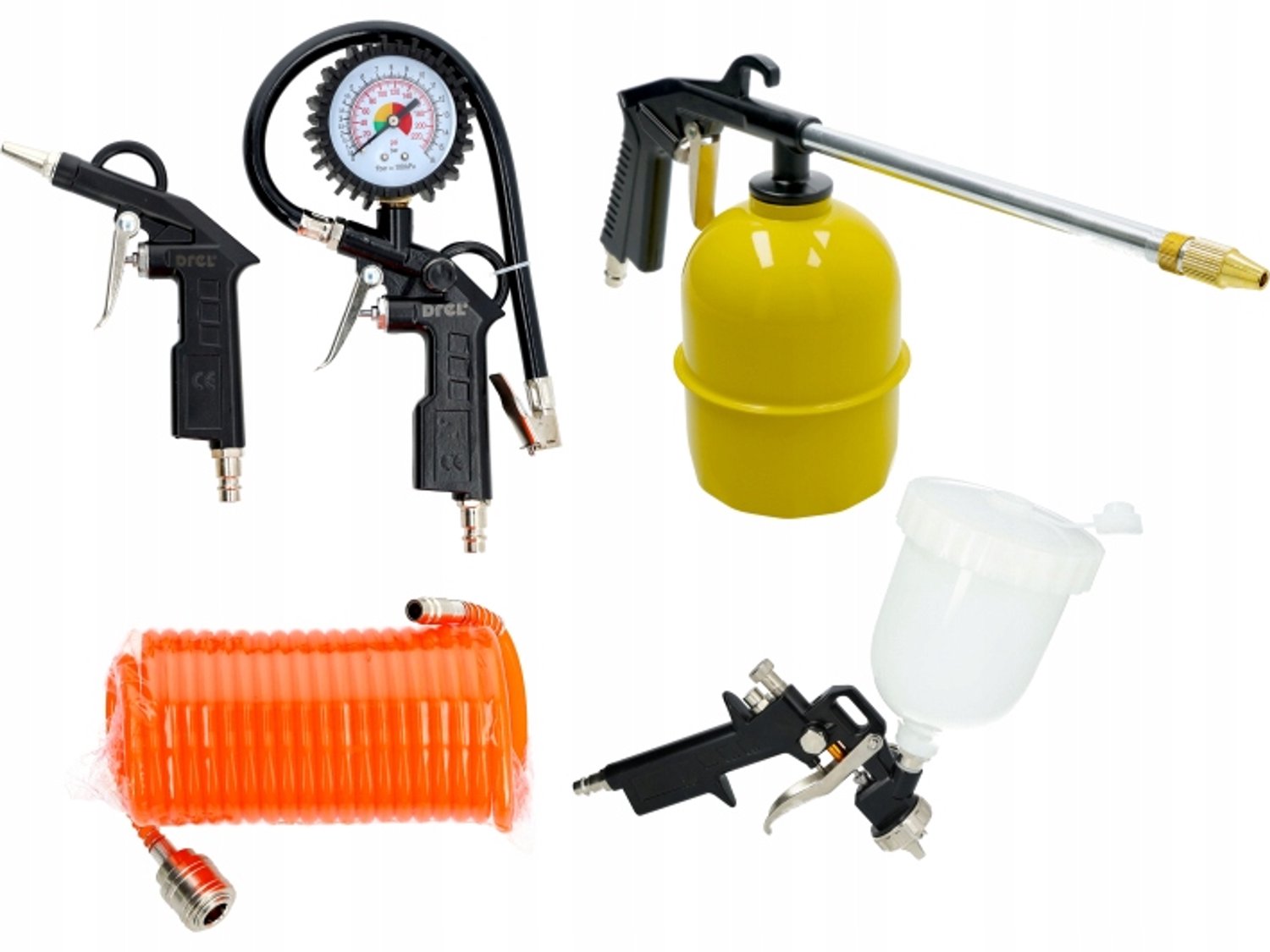 5-delige Pneumatische Gereedschapset: Spuitpistool, Blaaspistool & Slang