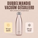 Dubbelwandige, vacuüm geïsoleerde lichtroze FLASKE fles: 12 uur warm, 24 uur koud.