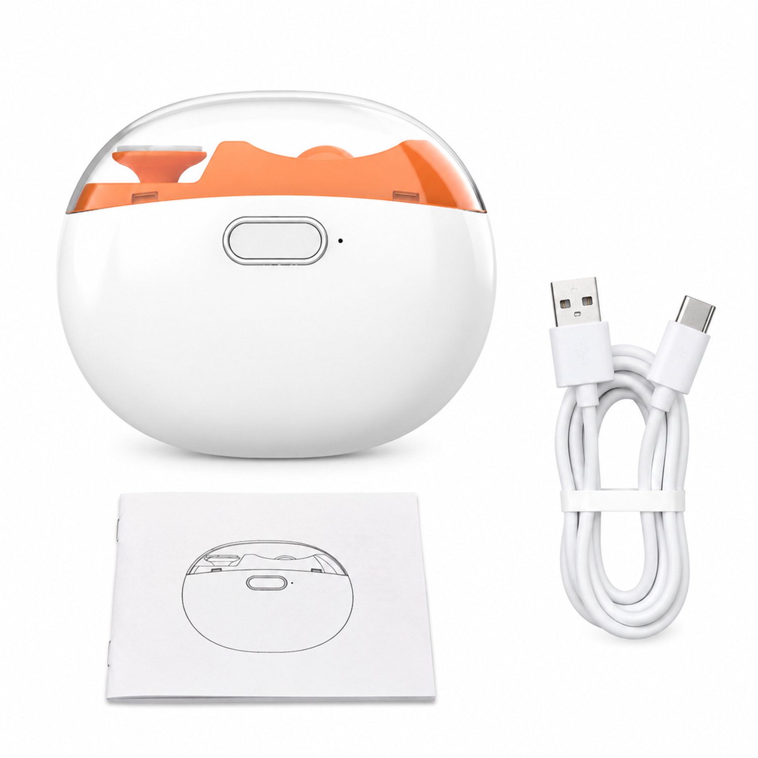 elektrische nagelknipper - 3 snelheden - automatische nagelverzorging - voor thuisgebruik - wit en oranje - met laadkabel en handleiding