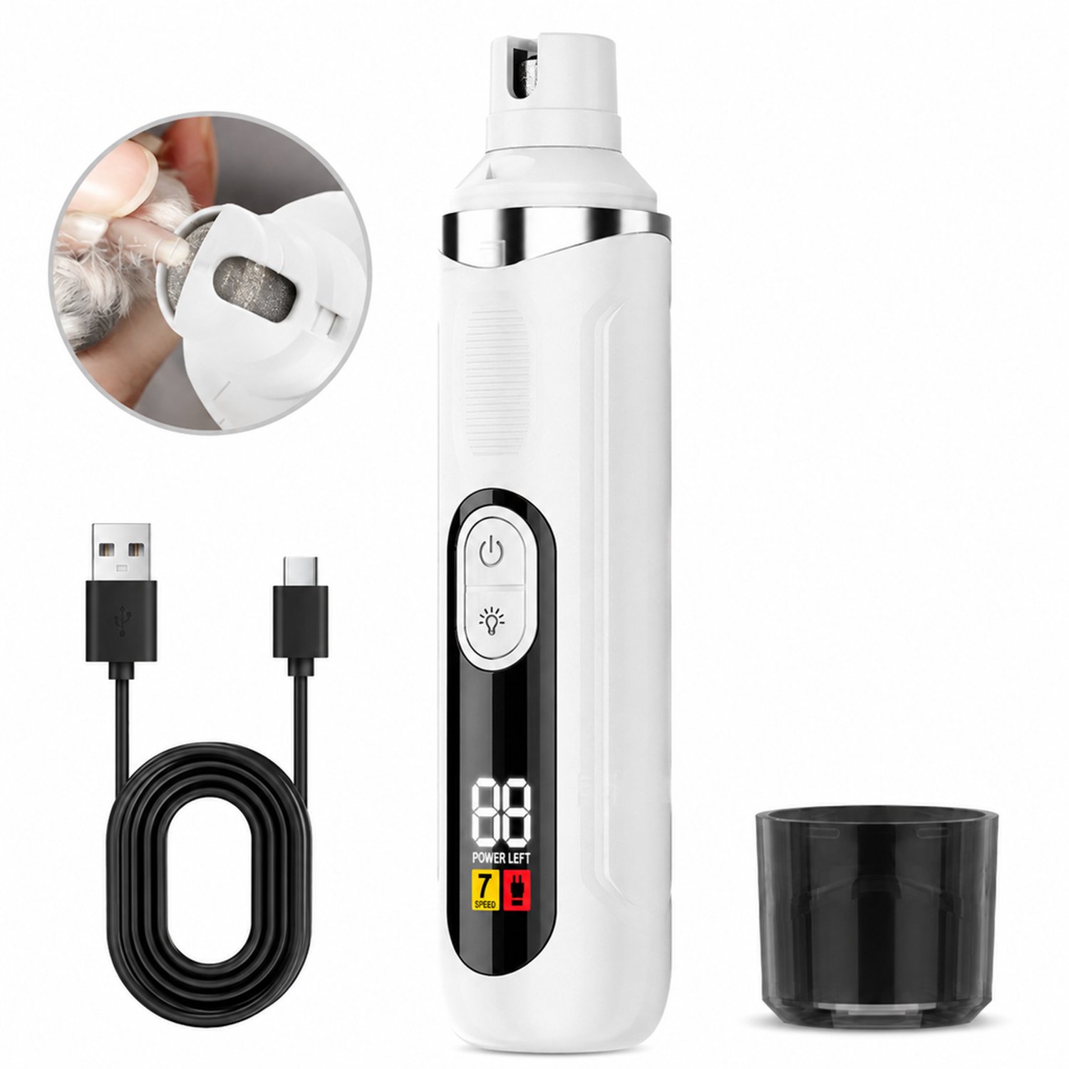 Elektrische nagelknipper voor huisdieren - USB-oplaadbaar - spatbestendig - wit standaardmodel