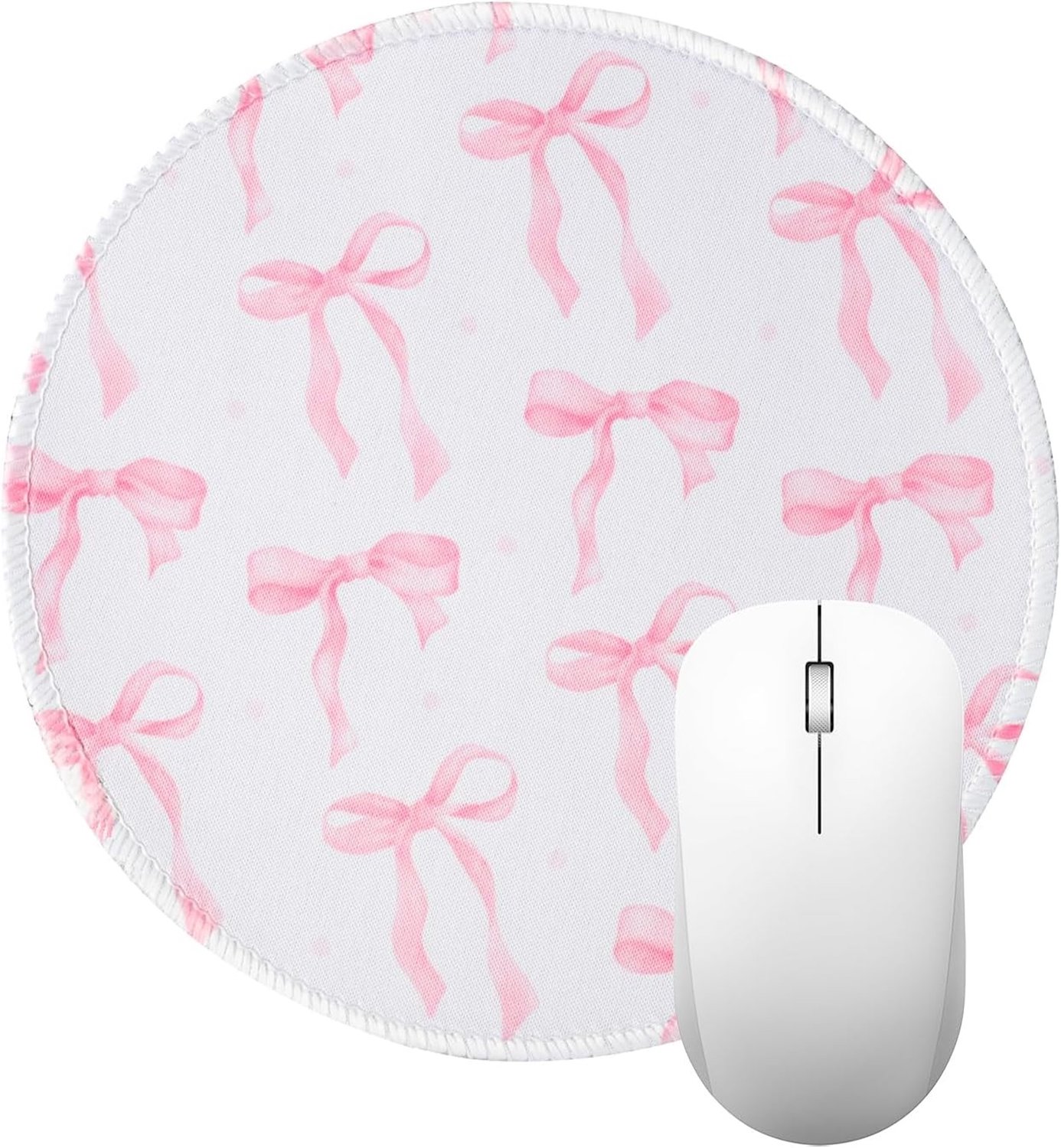Schattige ronde muismat met roze strik, antislip rubberen basis, ideaal voor laptopgebruik en reizen, 7.9×8 cm