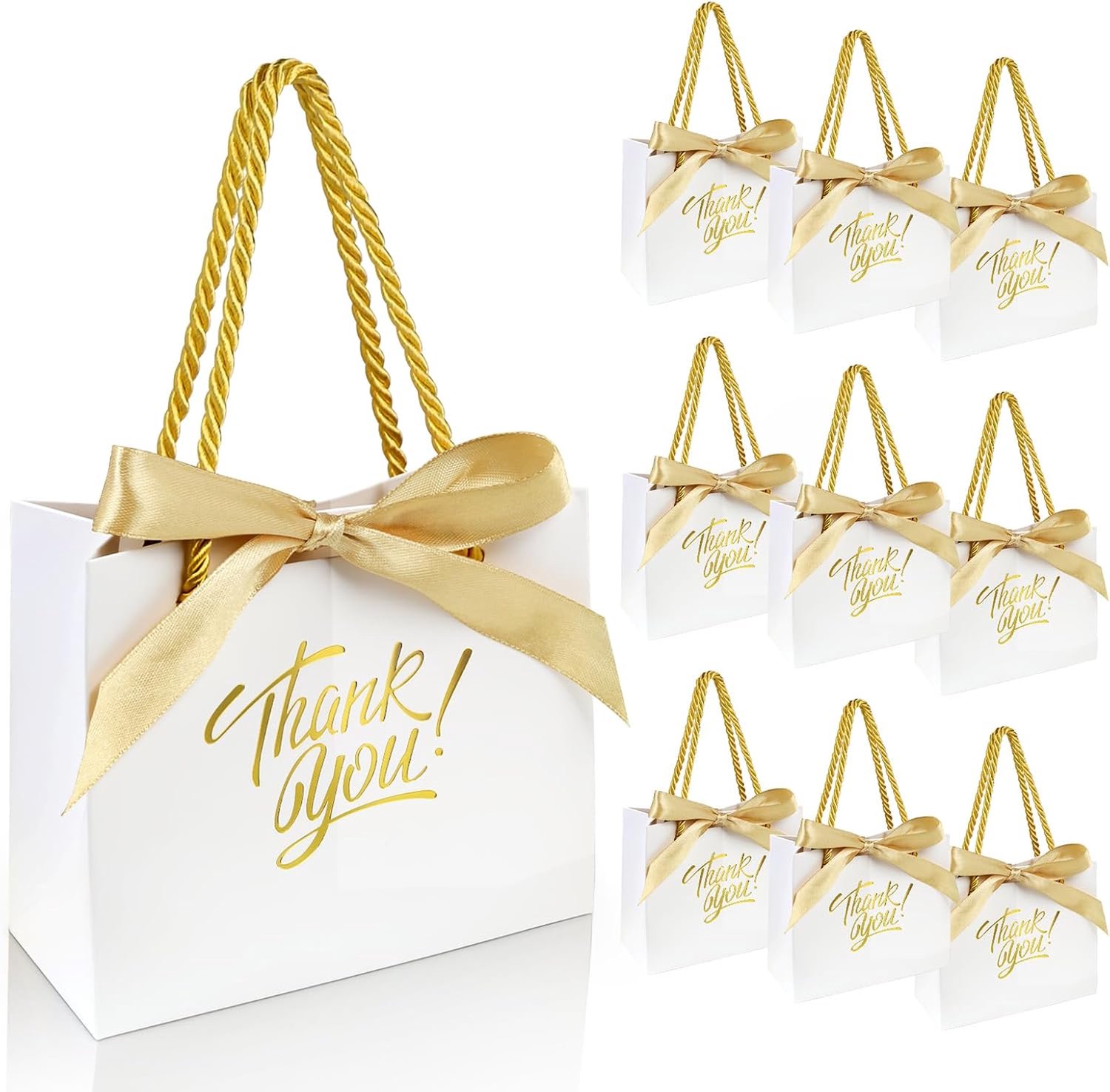 30 Stuks Papieren Cadeautasjes met Handvat – Kleine Geschenkzakjes met Strik – Voor Bruiloft, Babyshower, Verjaardag en Feestjes – 14x6x12 cm – Wit