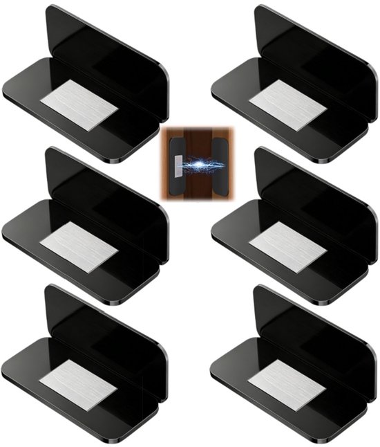 Zes zwarte, dunne, rechthoekige magnetische kastsluitingen van 40x20 mm.
