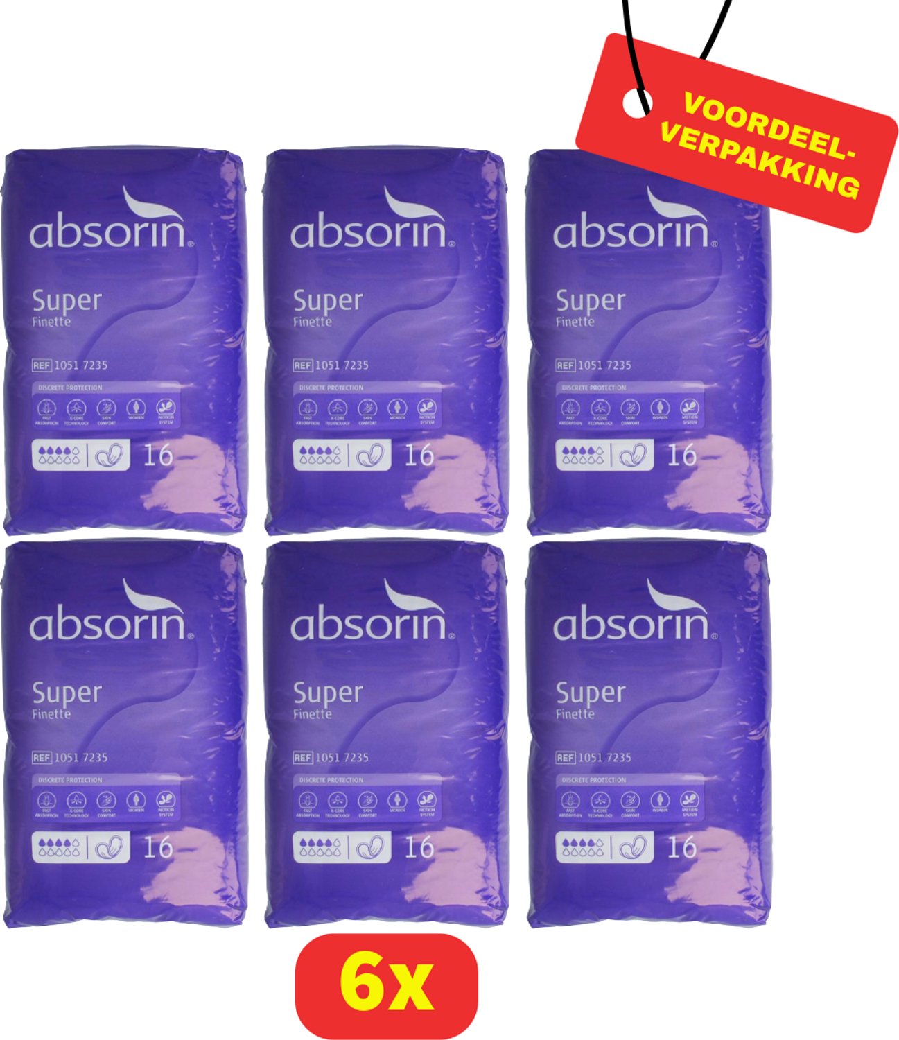 Absorin Comfort Finette Super - 6 x 16 stuks - Voordeelverpakking