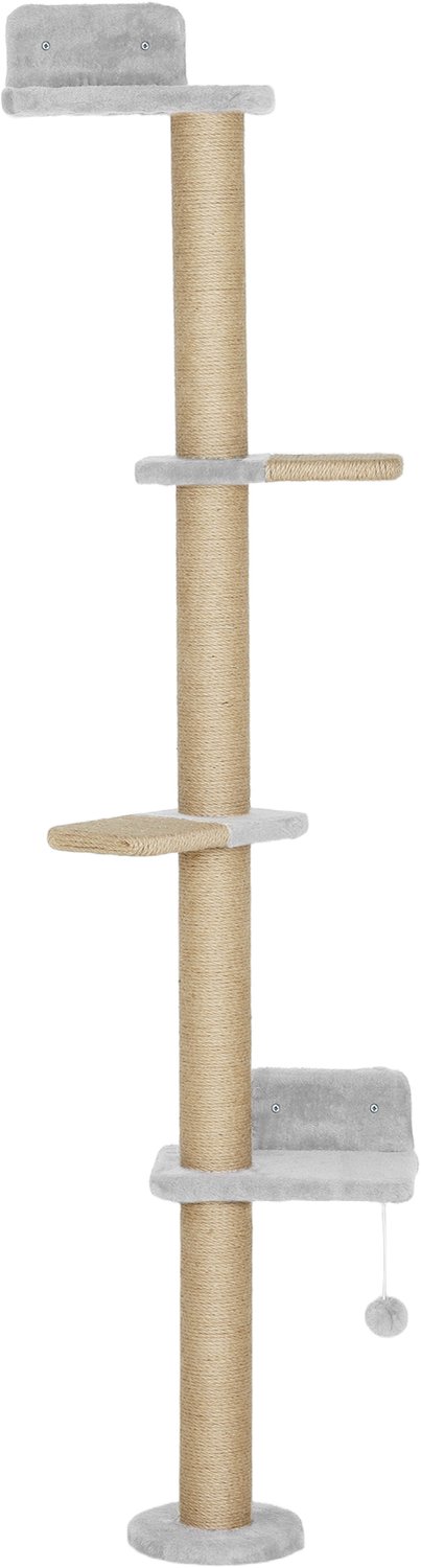 Pawona Wand-krabpaal - Met 5 platforms, sisalstam en speelgoed - 48 x 21 x 180 cm - Lichtgrijs
