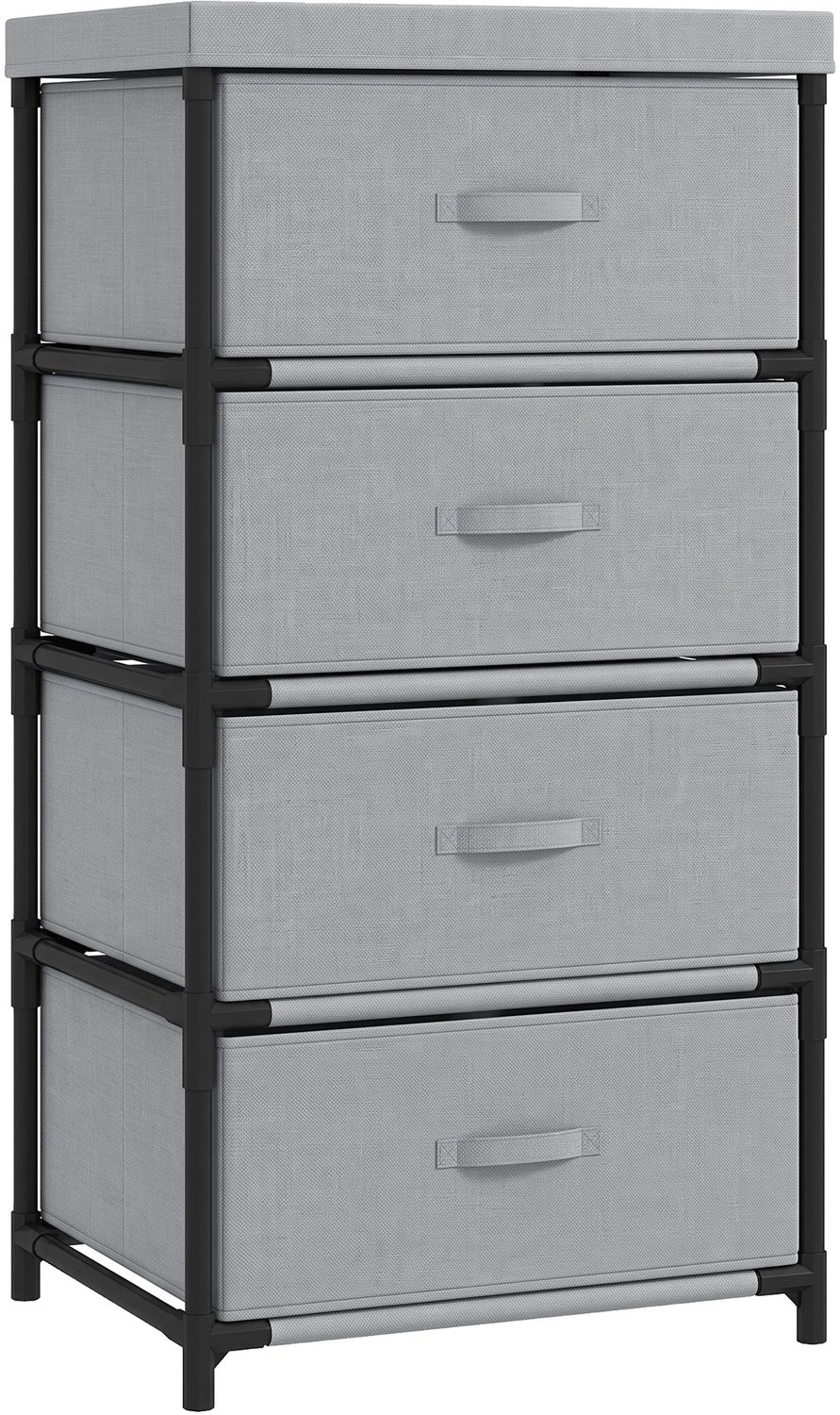 Homona Ladekast met 4 lades - Stoffen opbergkast met stalen frame - 42 x 32 x 80 cm - Grijs/Zwart