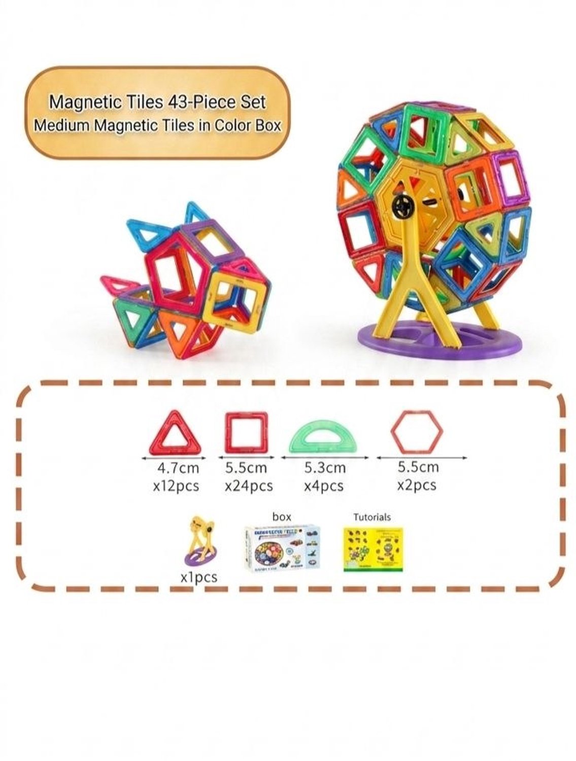 Flero Magnetische Bouwblokken voor Kinderen | STEM Magnetische Tegels Constructiespeelgoed | Vorm & Kleur Leerset | Creatief Educatief Bouwcadeau voor Jongens & Meisjes (43 stuks) - Educatief Montessori Speelgoed, Speelgoed zonder Scherm