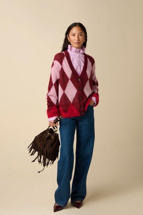 Donkerrood Vest Met Ruiten