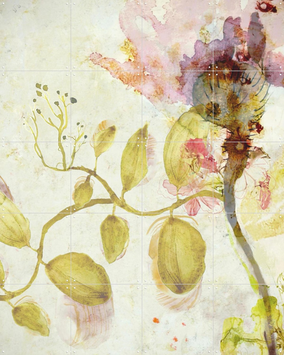 IXXI Endless Summer, RAR Kramer - 80 x 100 cm - Grote wanddecoratie en posters - Gemengde Technieken, Aquarel, Trap, Eetkamer, Studeerkamer Roze / Groen