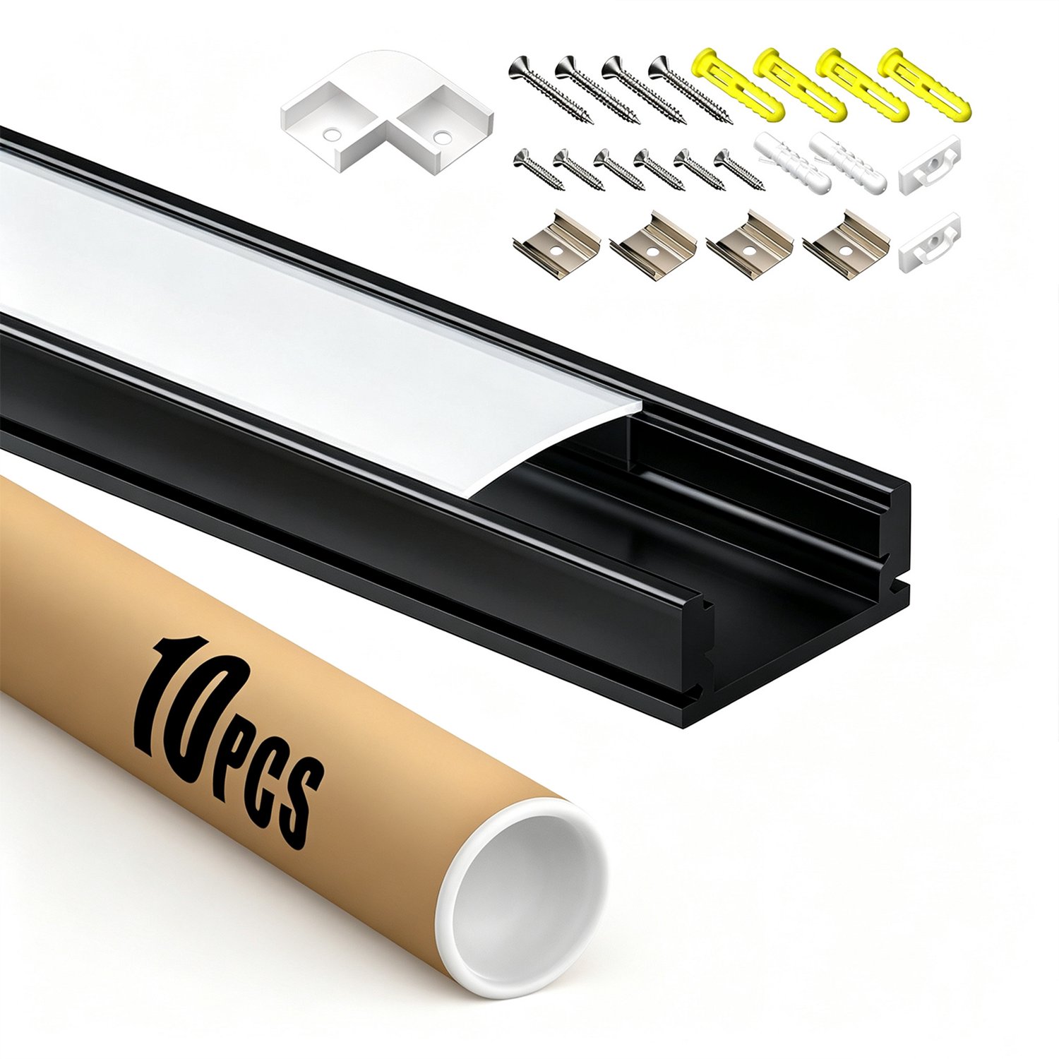 Riserva-LED Profiel-Zwart Aluminium Profiel voor LED Strip-Met Acryl Diffuser-Schuifbaar-2m 10 Stuks