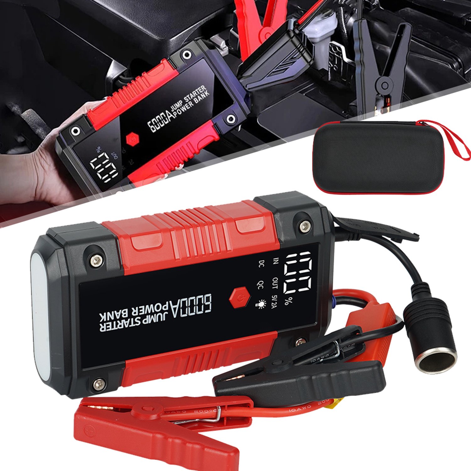 6000A Jumpstarter-Powerbank - 39800mAh Startbooster Voor Autoaccu's - 12v-Startpowerbank Voor De Auto - Usb-Powerbank Met Ledlamp