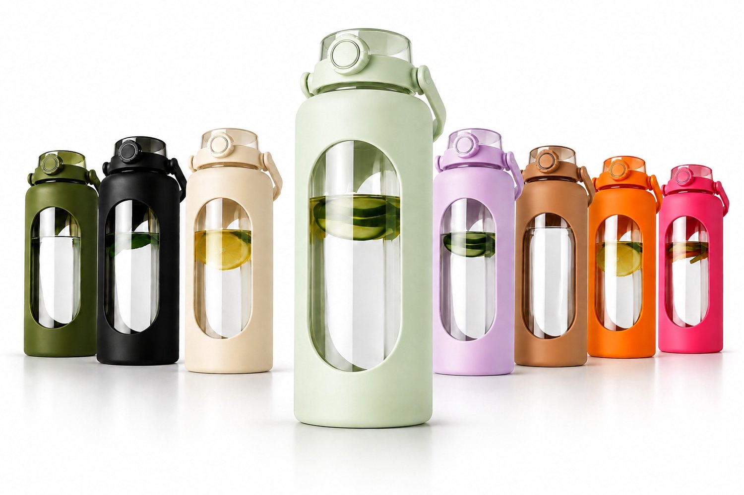 Glazen Waterfles 1.8L met Telefoonhouder - Pistache Groen