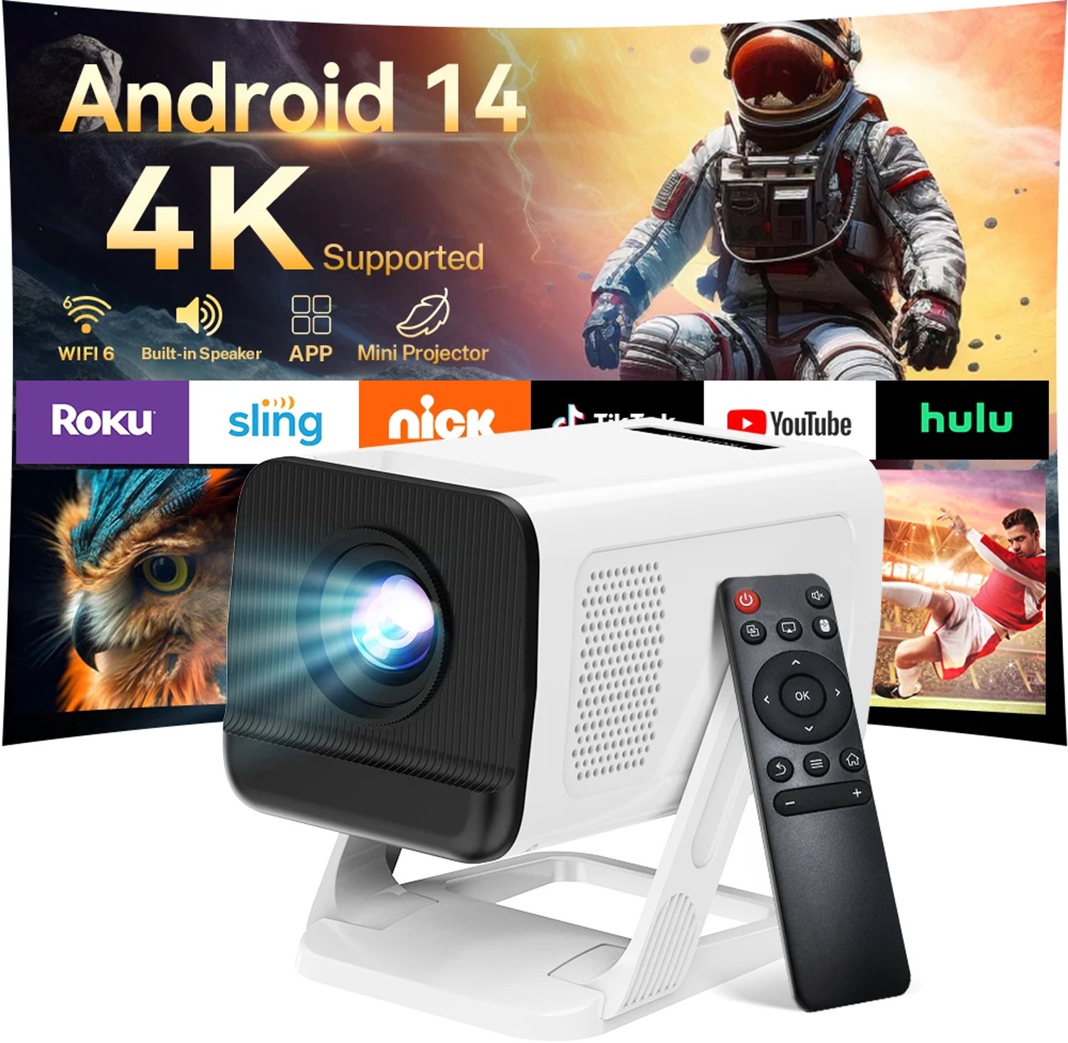 Mini beamer - Mini projector - draagbare beamer - WiFi 6 & Bluetooth 5.0 - 4K support - korte projectieafstand - Home Cinema