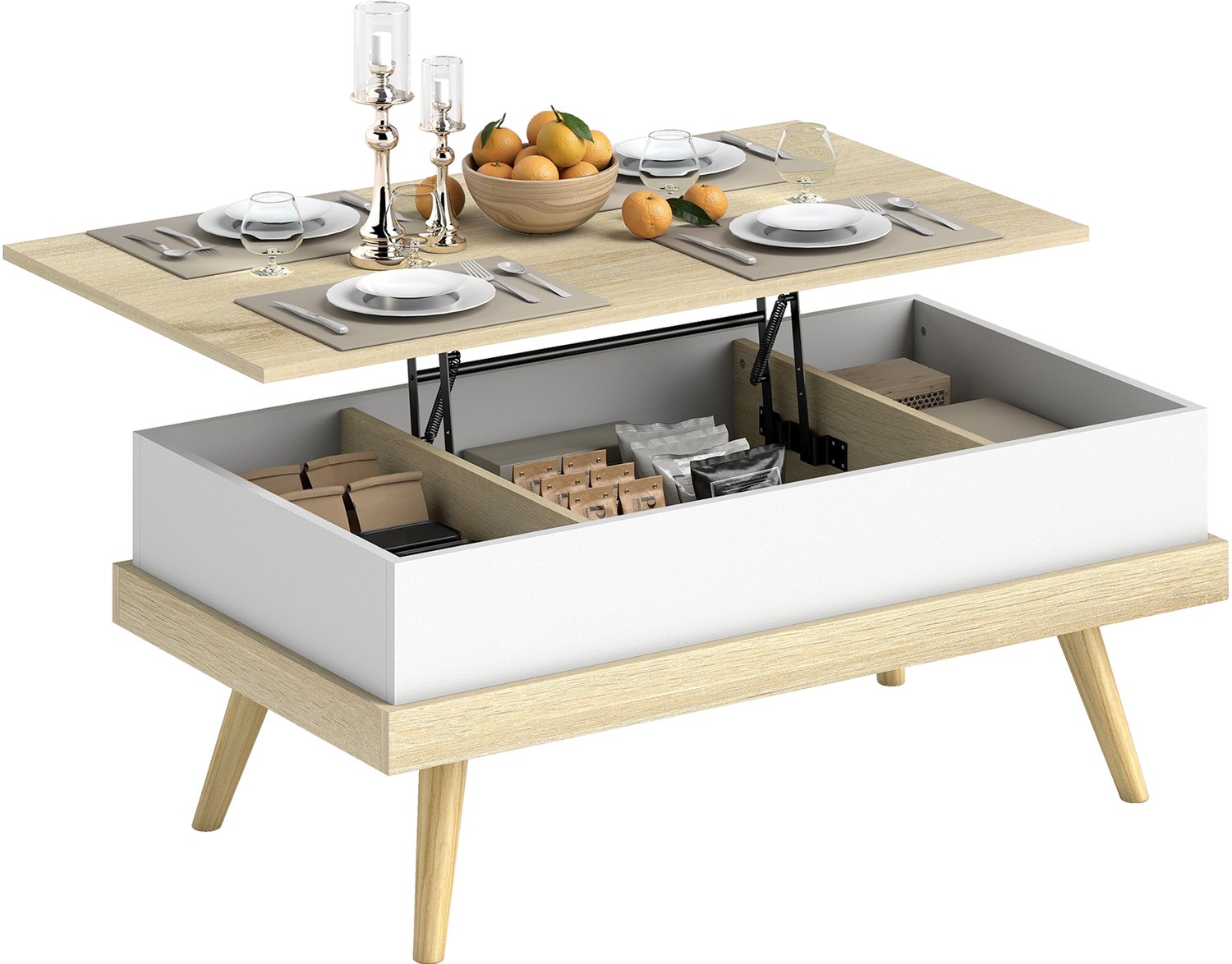 HOMCOM Salontafel - Spaanplaat, Grenenhout - 100 x 79 x 54 cm - Natuurlijk Hout