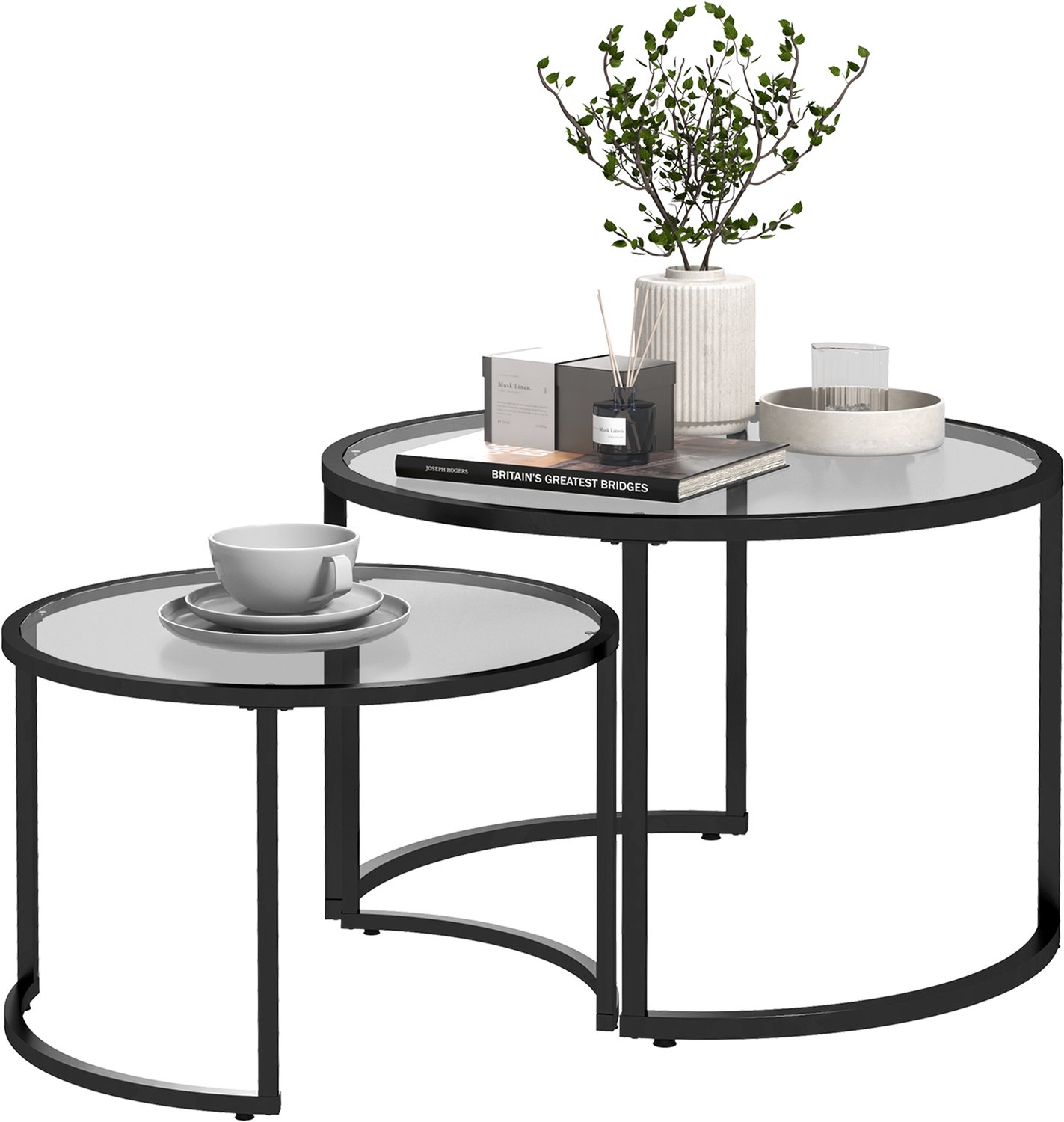 HOMCOM Salontafelset - Staal - 70x70x47,5 cm - Zwart