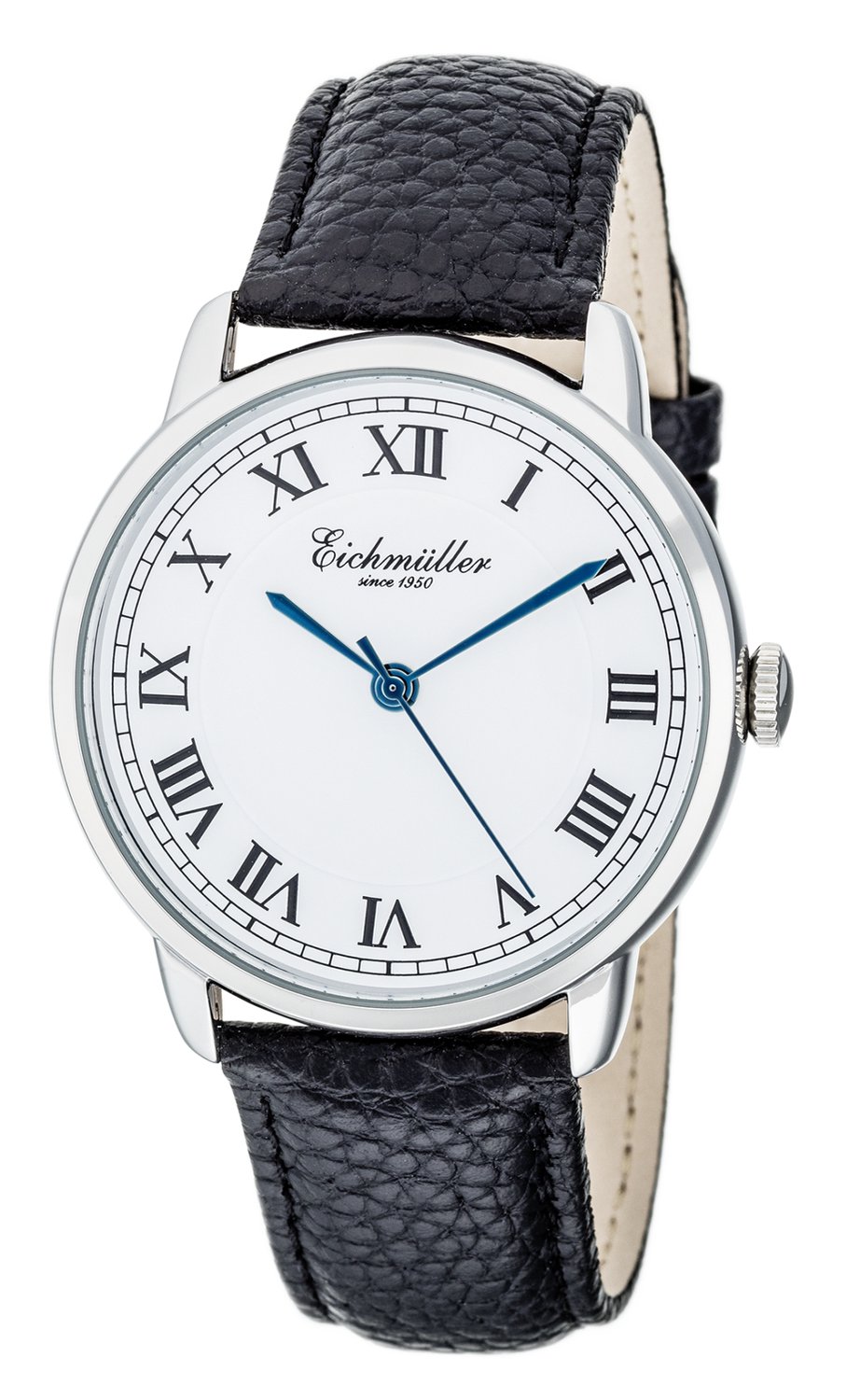 Eichmüller Herenhorloge - Zwarte Horlogeband - Witte Wijzerplaat met Romeinse Cijfers - Quartz Uurwerk - 40 mm