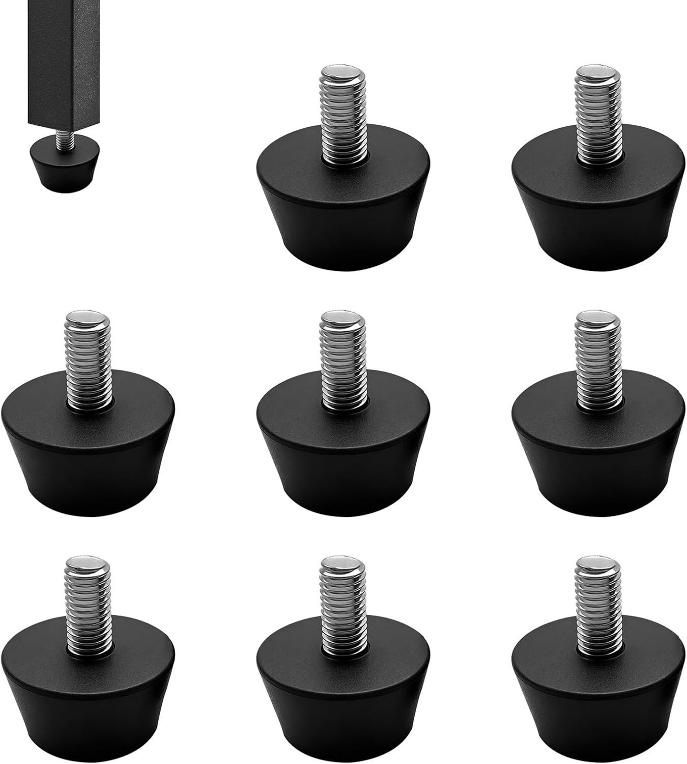 Set van 8 Schroefbare Rubber Voeten, M10 x 32 mm, Antislip Rubber Kussens voor Meubels, Wasmachine en Tafels, Verstelbare Rubber Buffers en Voetjes