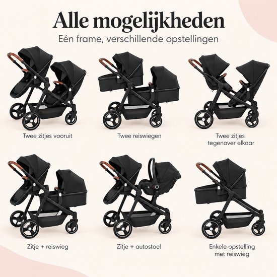 Lunola Noah Duo Kinderwagen - Dubbele Buggy voor Tweeling of Baby en Peuter - Afneembaar Zitje - Compact en Opvouwbaar - Zwart — cadeau in Cadeau-ideeën - foto 7