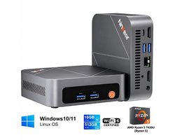 Ninkear M7 Mini PC – AMD Ryzen 5 7430U (Ryzen 5) – 16GB DDR4 – 512GB M.2 SSD – Windows 11 Pro – WiFi 6 – BT 5.2 – Dual HDMI 2.0 – Zilverkleurig, volledig metalen behuizing