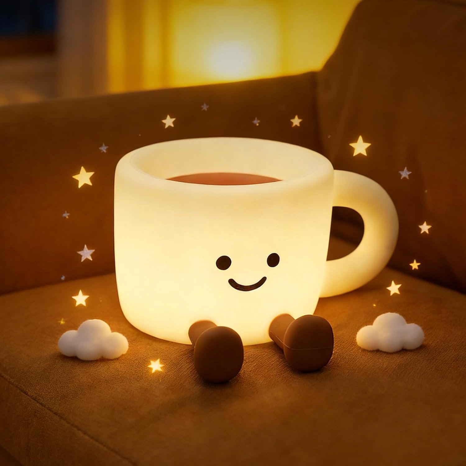 Koffiekopje Nachtlampje, 7 Kleuren en 3 Helderheidsniveaus Dimbaar, 30 min Timer, USB-C Oplaadbaar, Siliconen Slaaplamp, Koffiekop Ontwerp, Cadeau voor Baby, Kinderen en Volwassenen