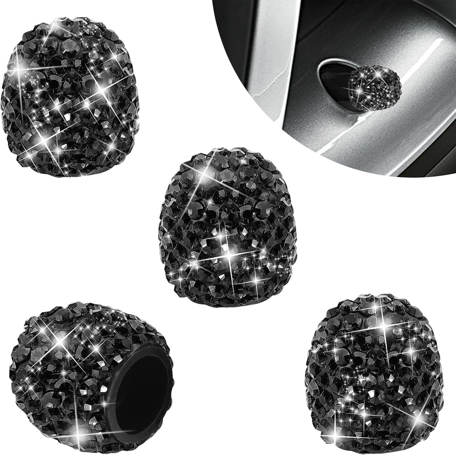 Set van 4 Crystal Diamant Ventieldoppen voor Auto en Fiets - Rhinestone Ventieldoppen voor Motor en Auto, Stofdoppen voor Banden