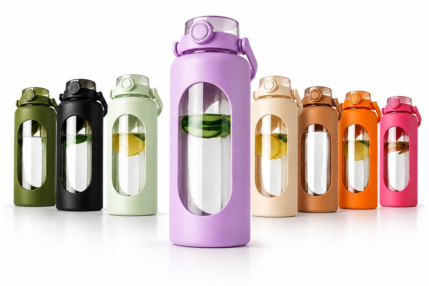 Glazen Waterfles 1.8L met Telefoonhouder - Pastel Paars
