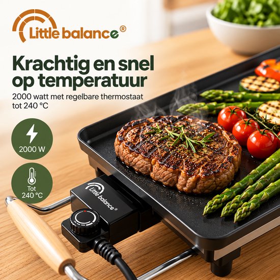 Little Balance 8742 - XL Teppanyaki Bakplaat/grillplaat - 2000 Watt - 90x23 cm - PFAS vrij - 10 personen — afbeelding 4