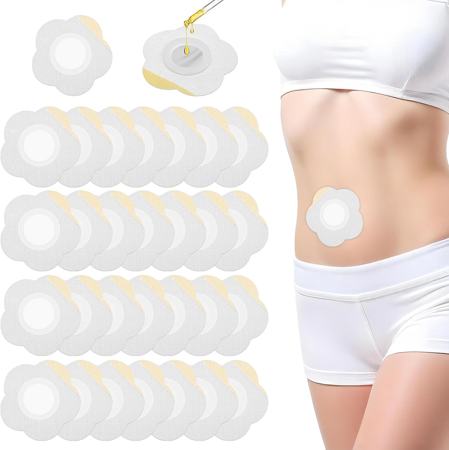 30 stuks ricinusolieverpakking wrap voor de navel, castoroliepakket, zelfklevende ricinusoliepads, spunlace, doek, zeer absorberend, ricinusolieverpakking, niet wassen (bevat geen olie)