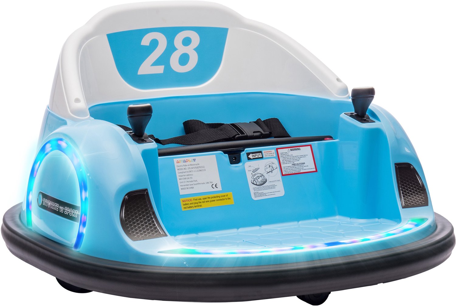 Playon Elektrische botsauto - 360° draaibaar - Met afstandsbediening, licht en muziek - 66,5 x 64,5 x 39 cm - Blauw
