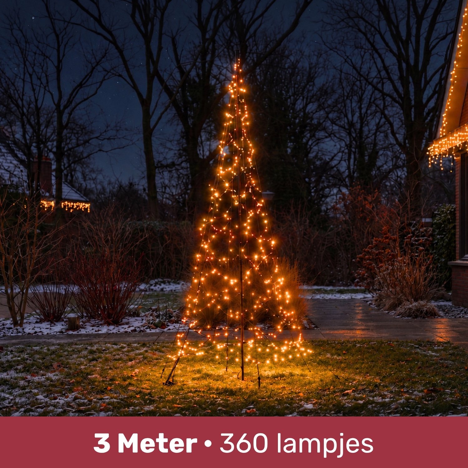 Blynx LED Kerstboom Buiten - 3 Meter - 360 Warm Witte LED Lampjes - Vlaggenmast Kerstboom - Inclusief Mast en Adapter - Met Timer - IP44