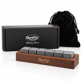 Whiskey Stones Set - 6 Whisky Stenen met Houder en Vriezerzakje - Luxe Cadeau Set Man Vrouw - Herbruikbare ijsblokjes - Qwality®