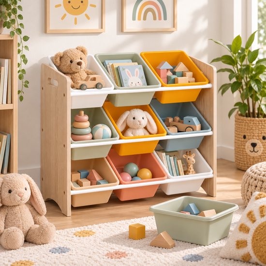 Speelgoed Opbergkast met 9 Uitneembare Bakken – Kinderkamer Opbergmeubel – Speelgoedkast & Organizer – 66 x 29,5 x 60 cm — afbeelding 5