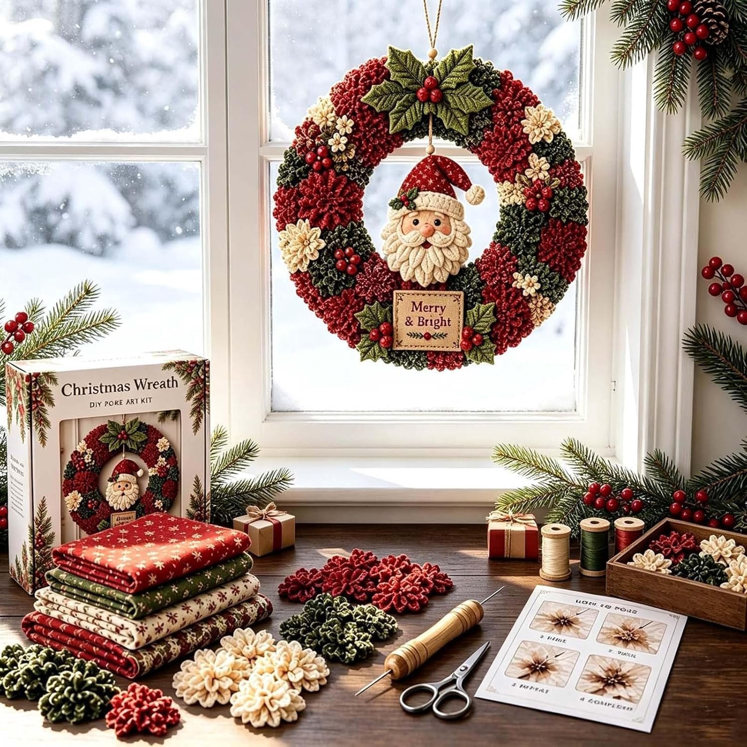 kerstkranspakket van stof - kerstkrans stof in prikken - kerst versieringen - kerstkrans voor buiten - kerstkrans maken - kerstkrans buiten - kerstkrans pakket - kerstkrans met patchwork - kerstkrans haakpakket - A – foto 3