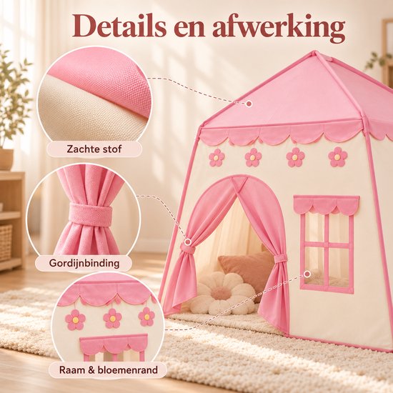 Bobbel Home - Speeltent XL - Met LED-verlichting - Speelkasteel - Roze Tent - Tent Voor Kinderen - Kindertent - Speelhuisje — cadeau in Spellen & Speelgoed - foto 4