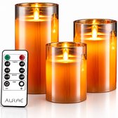 Aurae Led Kaarsen met Bewegende Vlam - 3x - Echte Wax - Afstandsbediening - 250+ branduren - op Batterijen - Flikkerende Vlam - Timer - Kerst Kaarsen