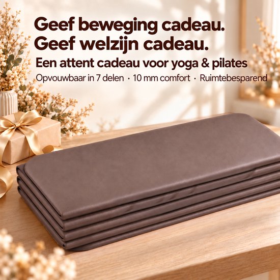 FunLife Opvouwbare Yogamat Set – Fitnessmat 190 x 66 x 1 cm met 3 Weerstandsbanden – Dikke Sportmat voor Yoga en Pilates – Bruin Flow — afbeelding 5