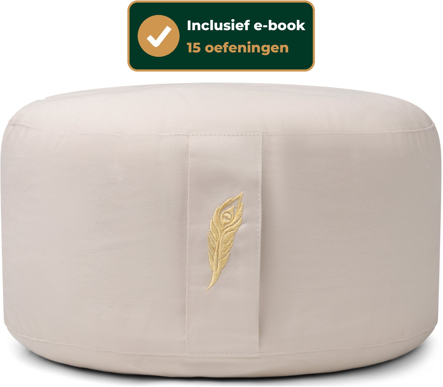 Bol.com MindBaas - Meditatiekussen - Crème - Incl. E-Mediteergids - Eco - Rond - Boekweit - Dubbel Gestikt - 15 x 33 cm (hoogte ... aanbieding