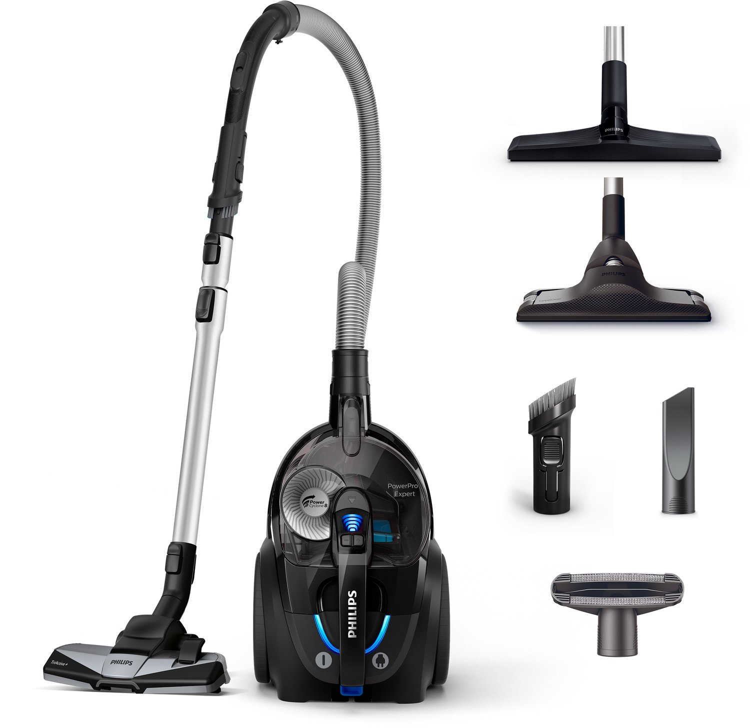 Philips Stofzuiger zonder Zak FC9741/09 - Alle Vloertypen - Sterke Zuigkracht - Met HEPA 13 Allergiefilter - Lang Snoer - Incl 4 Extra Mondstukken - Zwart