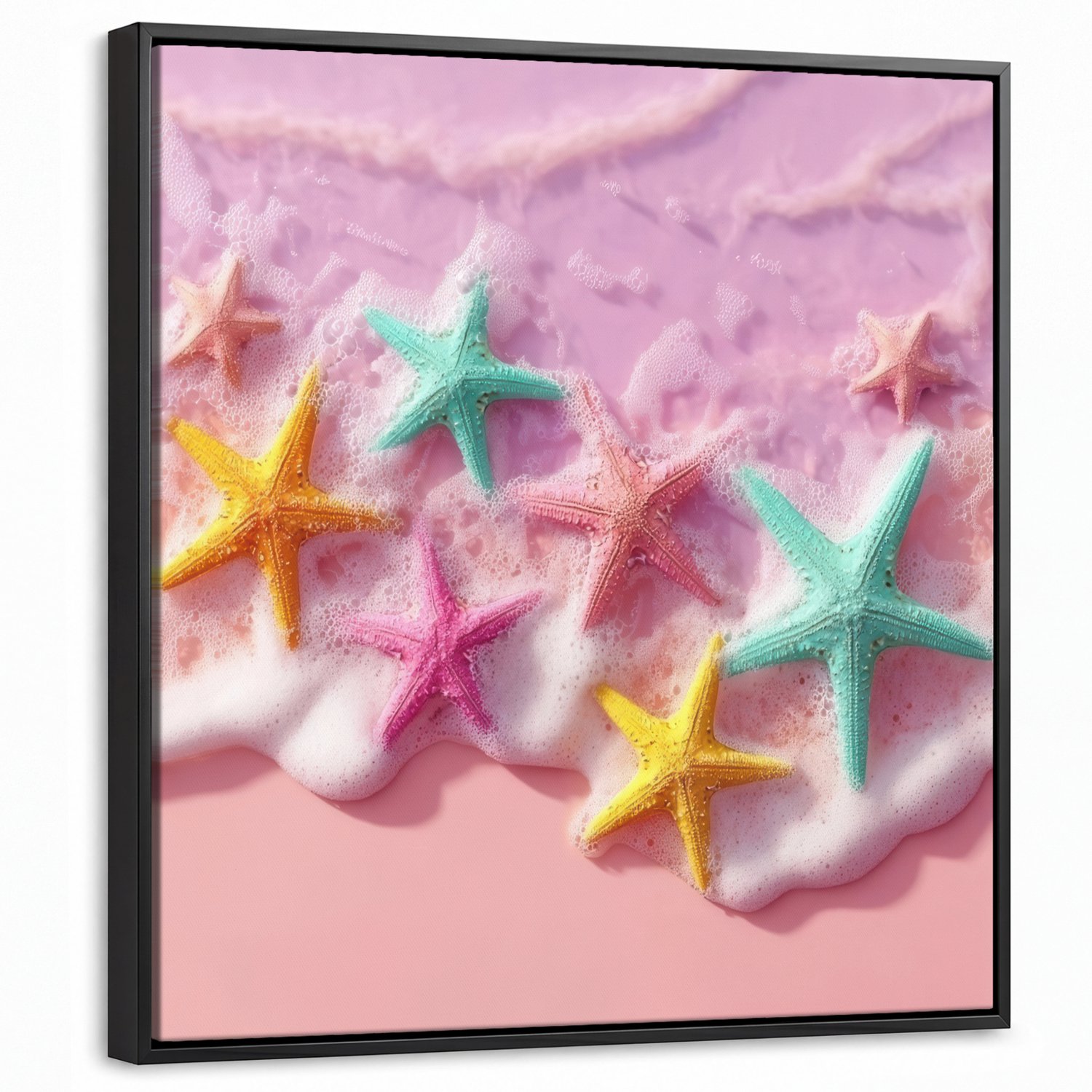 Canvas Schilderij met Baklijst 50x50cm - Zeesterren - Strand - Golven - Muurdecoratie woonkamer - Slaapkamer decoratie - Kamer accessoires - Schilderijen op canvas met lijst