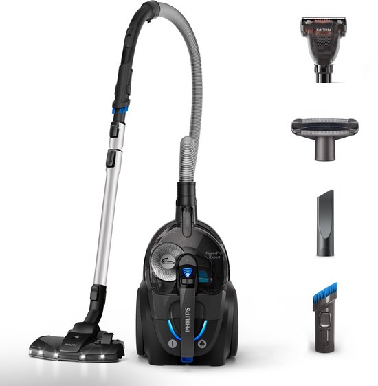 Philips Stofzuiger zonder Zak FC9747/09 - Zuigmond met LED Verlichting - Lang Snoer - Alle Vloertypen - Met HEPA 13 Allergiefilter - Incl 3 Extra Mondstukken - Zwart