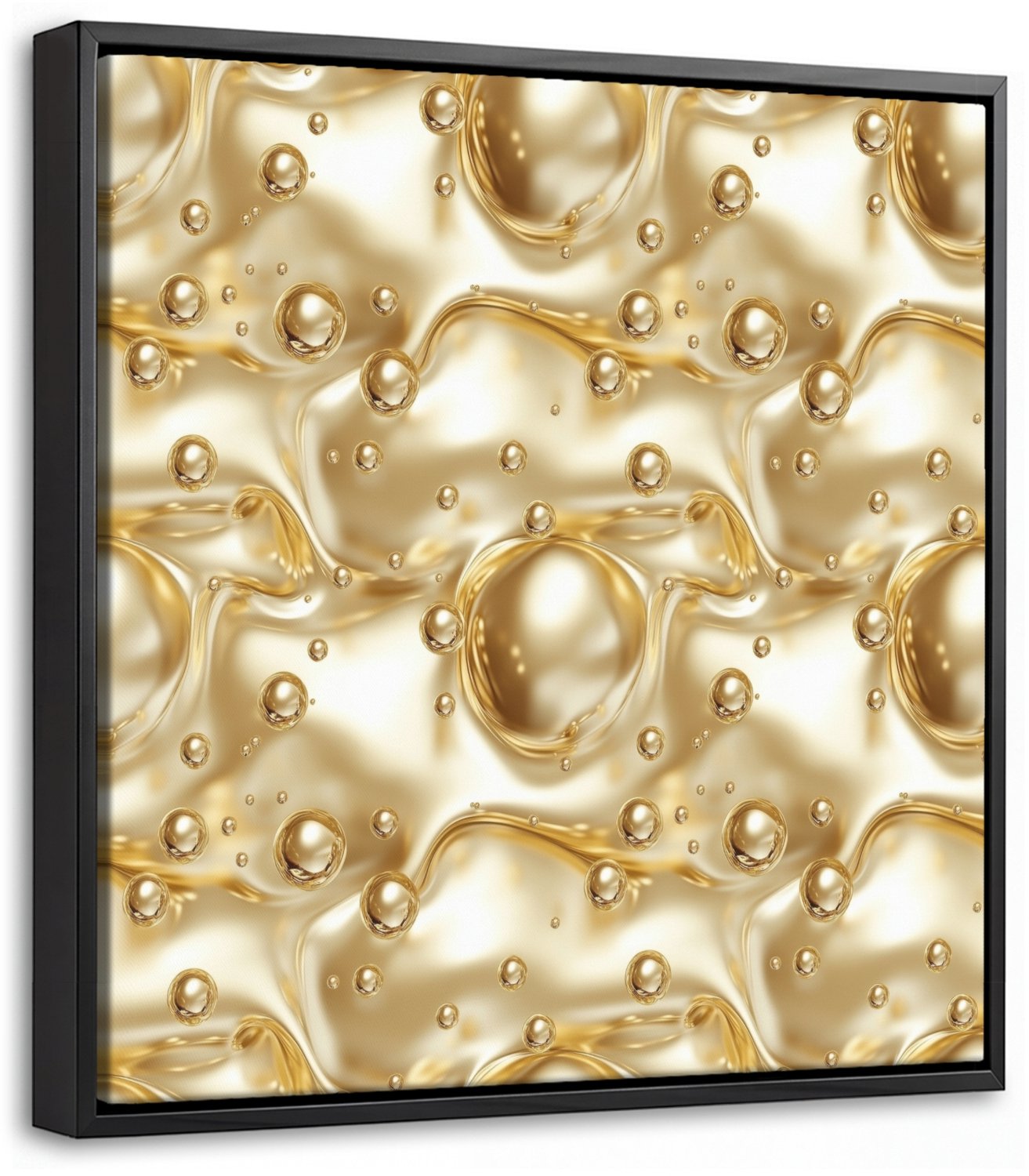 Canvas Schilderij met Baklijst 20x20cm - Vloeibaar - Druppels - Goud - Muurdecoratie woonkamer - Slaapkamer decoratie - Kamer accessoires - Schilderijen op canvas met lijst