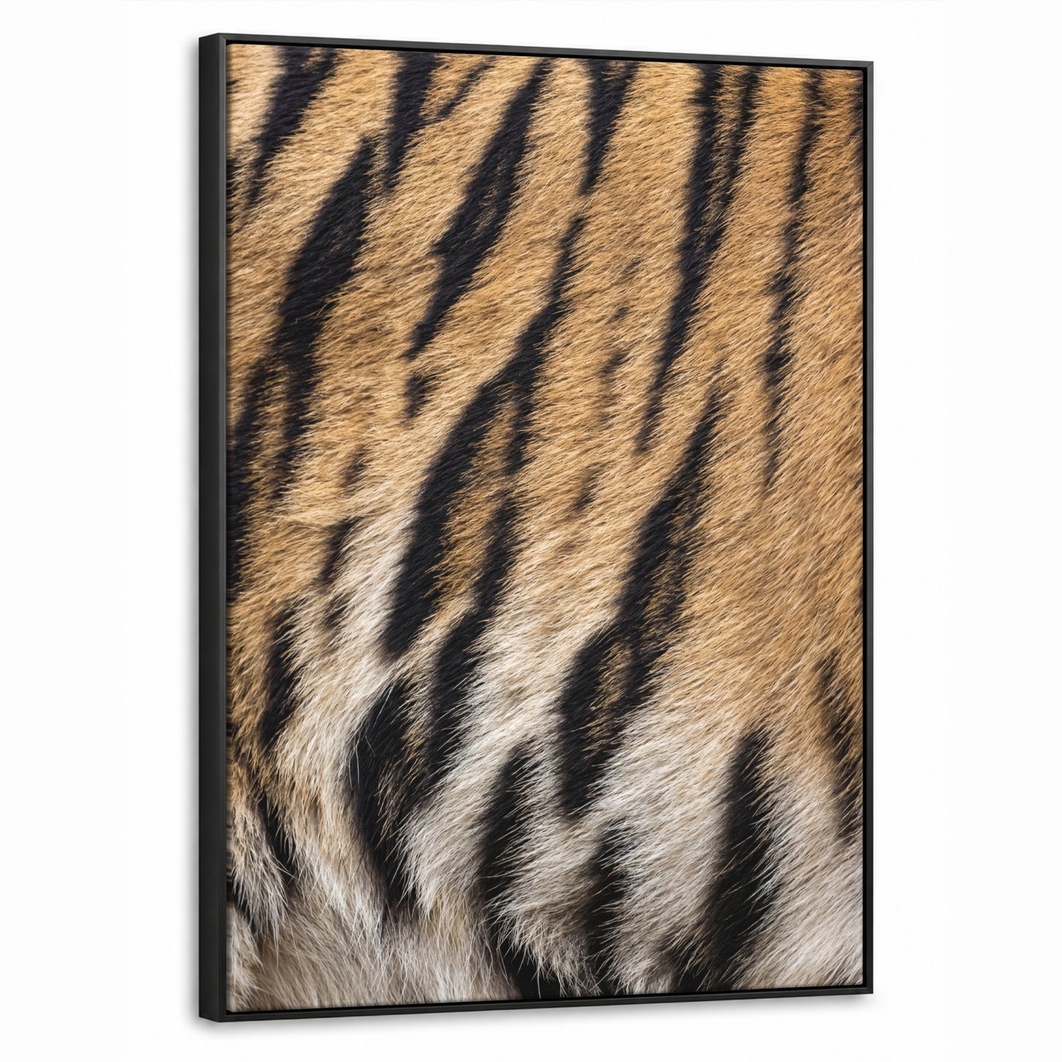 Canvas Schilderij met Baklijst 70x100cm - Tijgervacht - Klassiek - Zwart - Muurdecoratie woonkamer - Slaapkamer decoratie - Kamer accessoires - Schilderijen op canvas met lijst