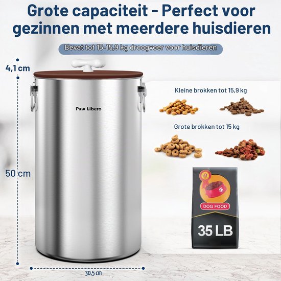 Voeropslagcontainer - RVS - Luchtdicht - 35 lbs