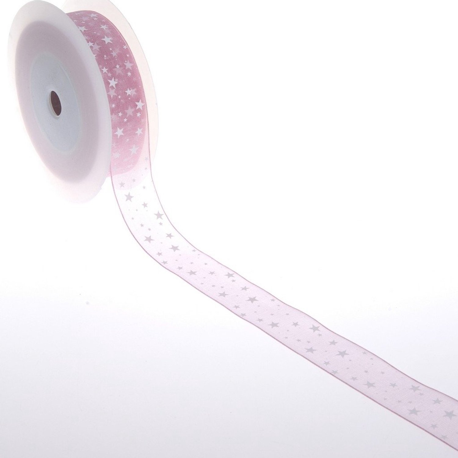 Organza lint met sterretjes - Roze - 25 mm - 25 m