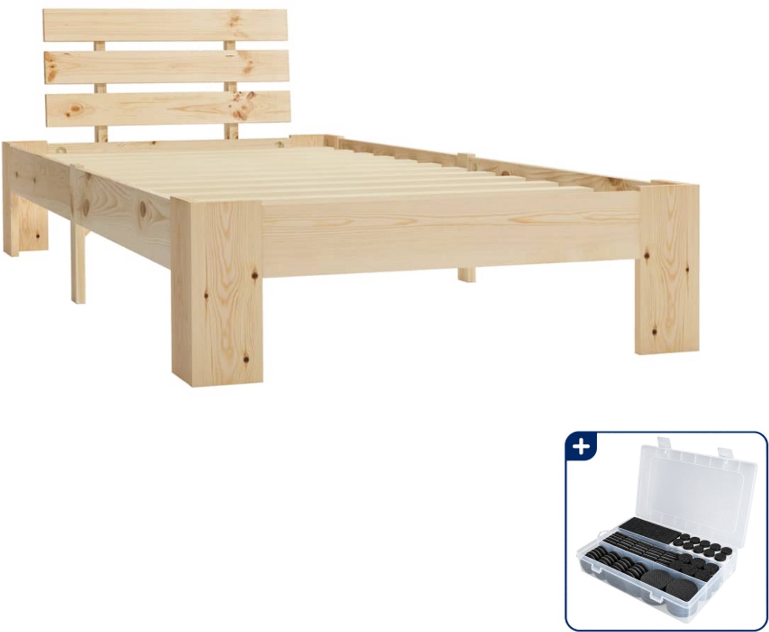 vidaXL bedframe - 100 x 200 cm - massief grenenhout - naturel - Inclusief antikrasvilt 177-delig Bruin