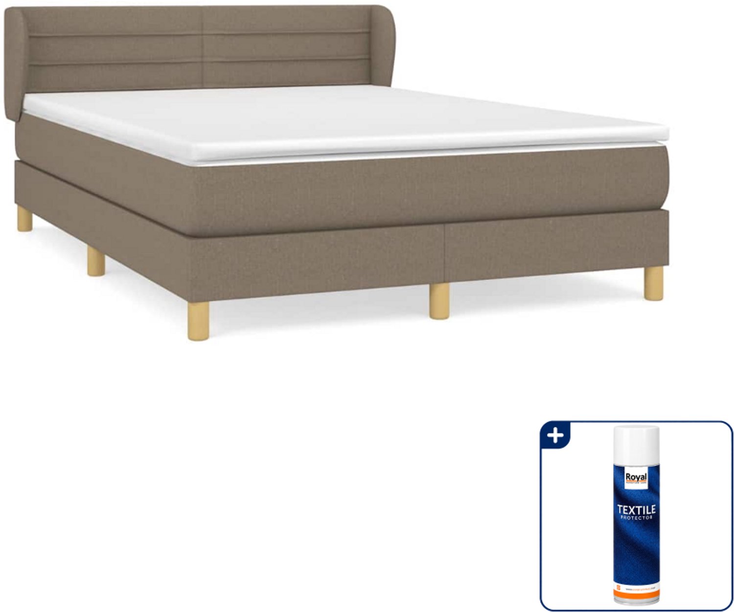 vidaXL boxspring met matras - Small double - 140 x 200 cm - taupe - Inclusief textielbeschermer 500 ml