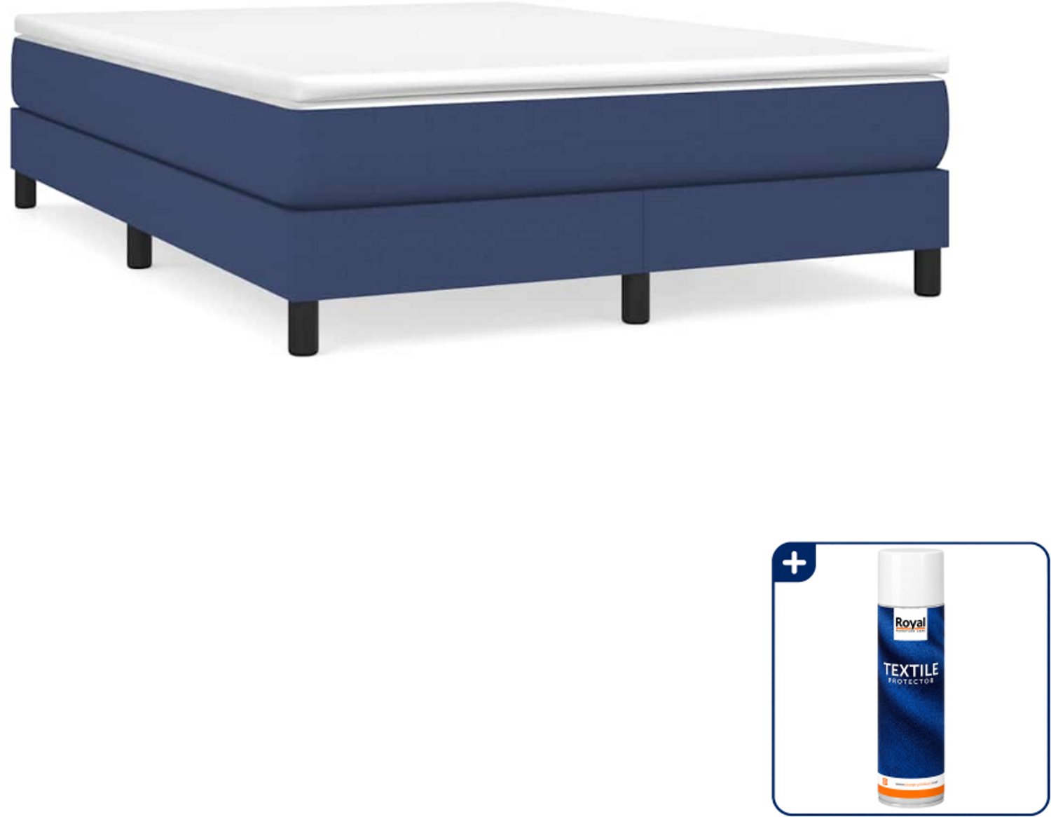 vidaXL boxspring bed - 140 x 190 cm - stof - blauw - Inclusief textielbeschermer 500 ml Zwart