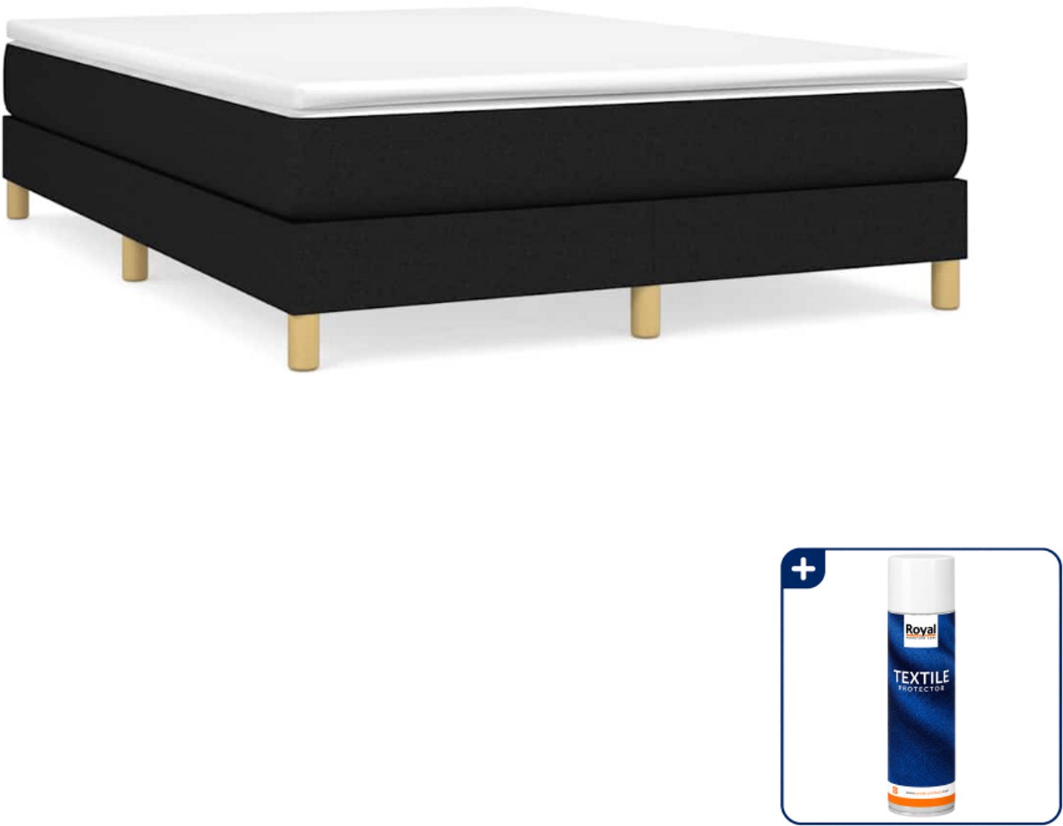 vidaXL boxspring bed - 140 x 190 cm - zwart - Inclusief textielbeschermer 500 ml Blauw