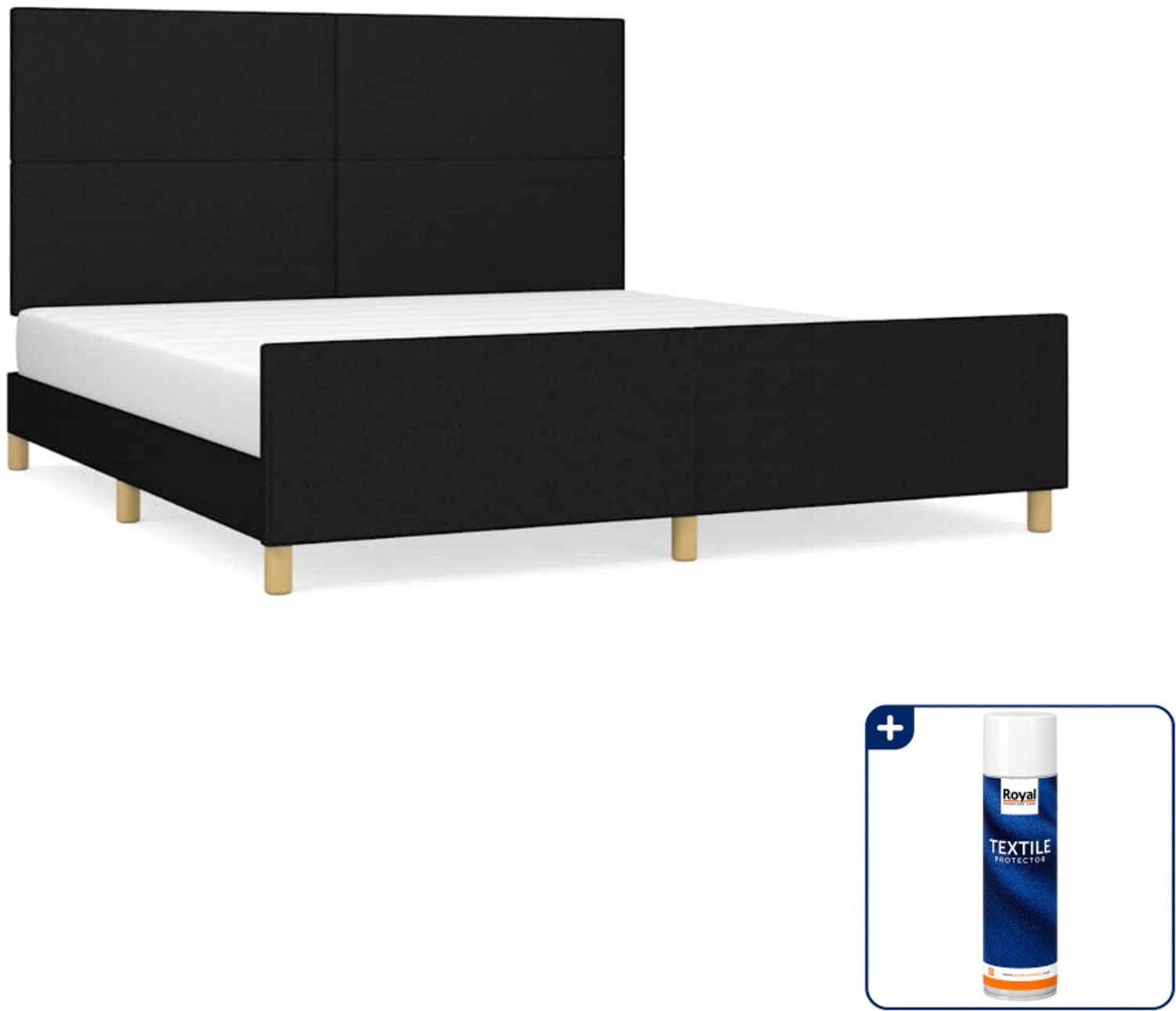 vidaXL Queensize bedframe - 160 x 200 cm - zwart - Inclusief textielbeschermer 500 ml
