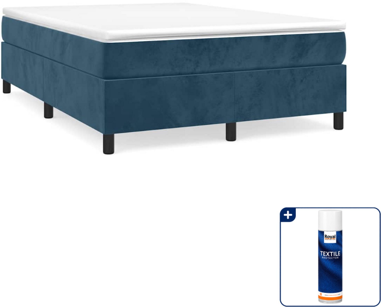 vidaXL boxspring Small double - 140 x 200 cm - fluweel - donkerblauw - Inclusief textielbeschermer 500 ml Zwart